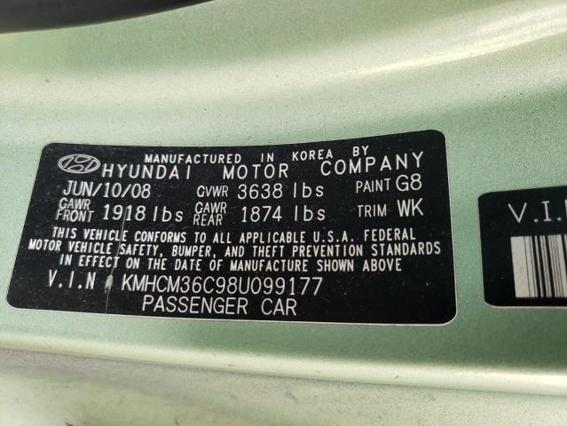 KMHCM36C98U099177 - 2008 HYUNDAI ACCENT GS GREEN photo 12