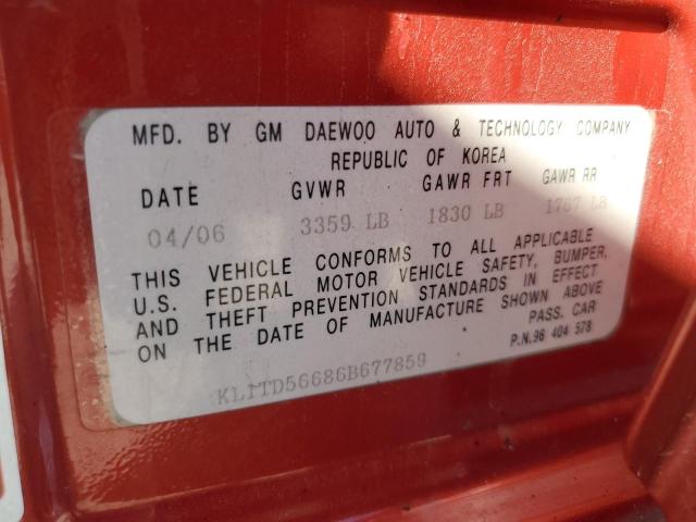 KL1TD56686B677859 - 2006 CHEVROLET AVEO BASE Qırmızı foto 13