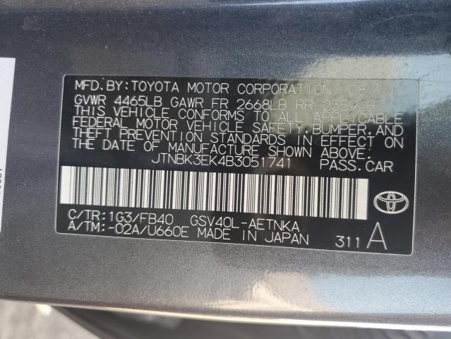 JTNBK3EK4B3051741 - 2011 TOYOTA CAMRY SE GRAY photo 12