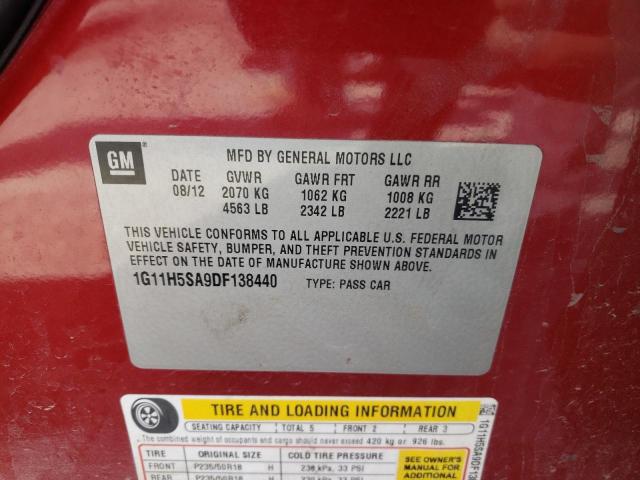 1G11H5SA9DF138440 - 2013 CHEVROLET MALIBU LTZ Қызыл фото 12