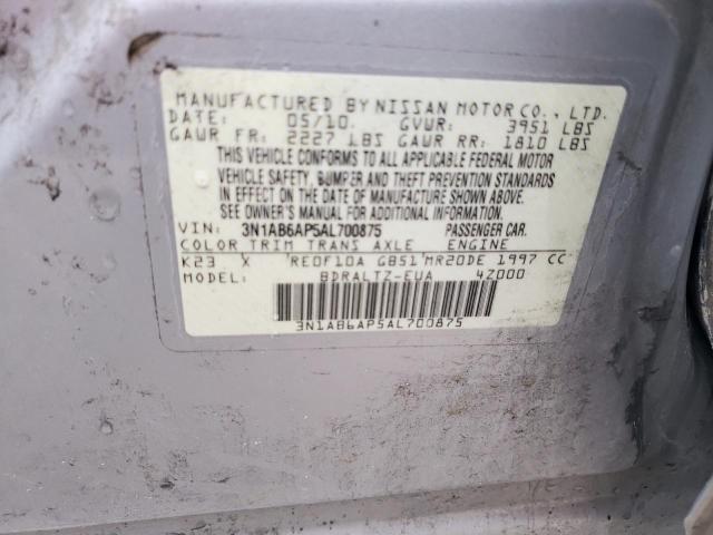 3N1AB6AP5AL700875 - 2010 NISSAN SENTRA 2.0 SILVER photo 12