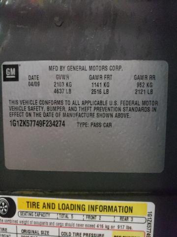 1G1ZK57749F234274 - 2009 CHEVROLET MALIBU LTZ ნაცრისფერი ფოტო 13