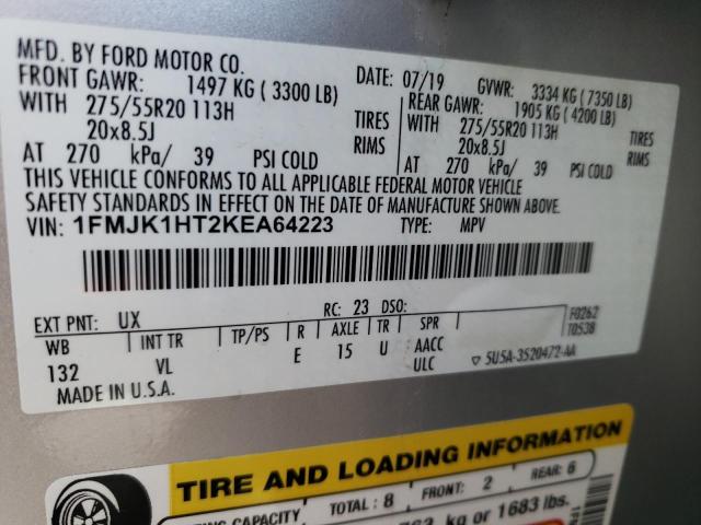 1FMJK1HT2KEA64223 - 2019 FORD EXPEDITION MAX XLT SILVER photo 13