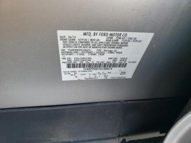 1FAHP2E85FG100674 - 2015 FORD TAURUS SEL SILVER photo 12