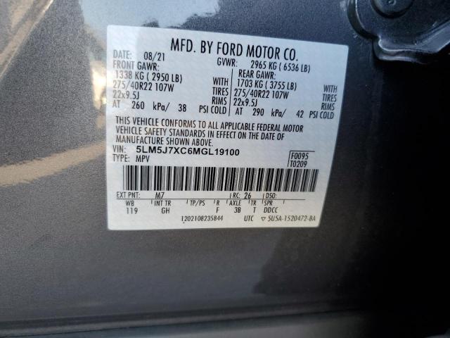 5LM5J7XC6MGL19100 - 2021 LINCOLN AVIATOR RESERVE CHARCOAL photo 12