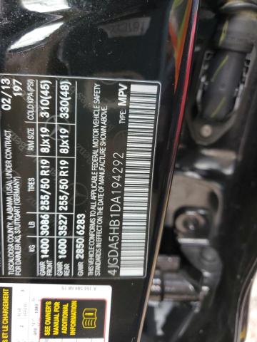 4JGDA5HB1DA194292 - 2013 MERCEDES-BENZ ML 350 4MATIC BLACK photo 12