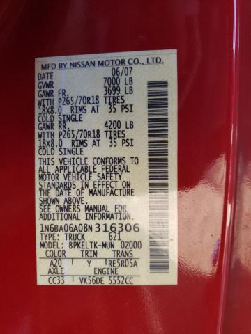 1N6BA06A08N316306 - 2008 NISSAN TITAN XE RED photo 12