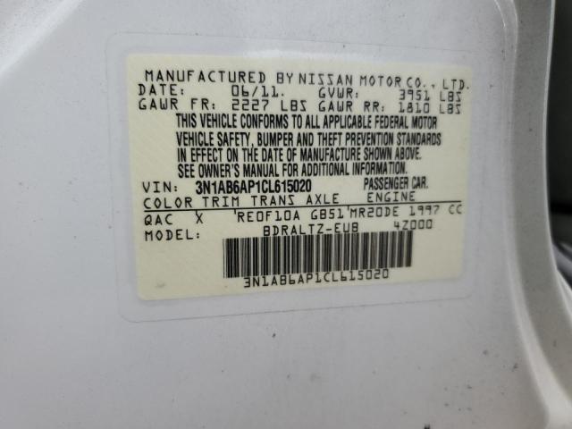 3N1AB6AP1CL615020 - 2012 NISSAN SENTRA 2.0 WHITE photo 12