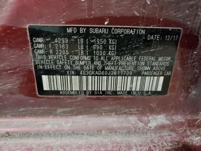 4S3GKAD60J3611739 - 2018 SUBARU IMPREZA PREMIUM PLUS BURGUNDY photo 12