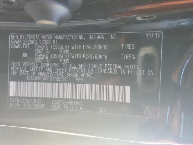 5TDJKRFH0FS110911 - 2015 TOYOTA HIGHLANDER XLE BLACK photo 13