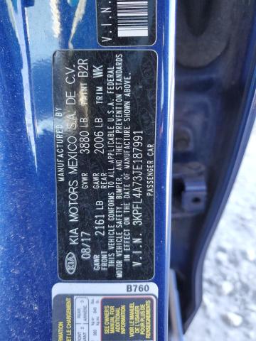 3KPFL4A73JE187991 - 2018 KIA FORTE LX BLUE photo 13