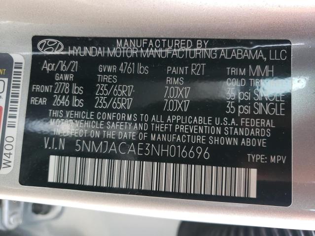 5NMJACAE3NH016696 - 2022 HYUNDAI TUCSON SE SILVER photo 12