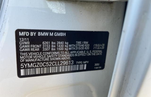 5YMGZ0C52CLL29613 - 2012 BMW X6 M WHITE photo 10