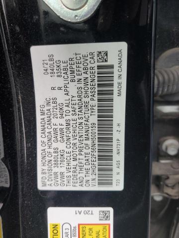 2HGFE2F56NH500159 - 2022 HONDA CIVIC SPORT 黑色 照片 12