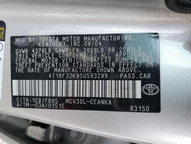 4T1BF32K85U593299 - 2005 TOYOTA CAMRY LE SILVER photo 13