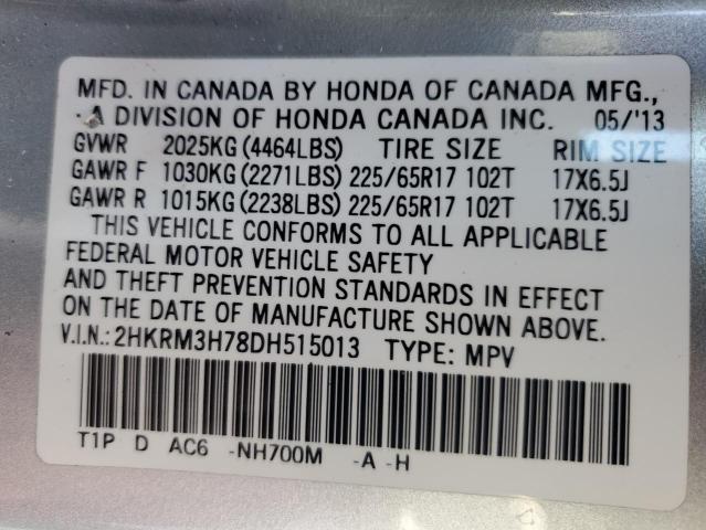 2HKRM3H78DH515013 - 2013 HONDA CR-V EXL SILVER photo 13