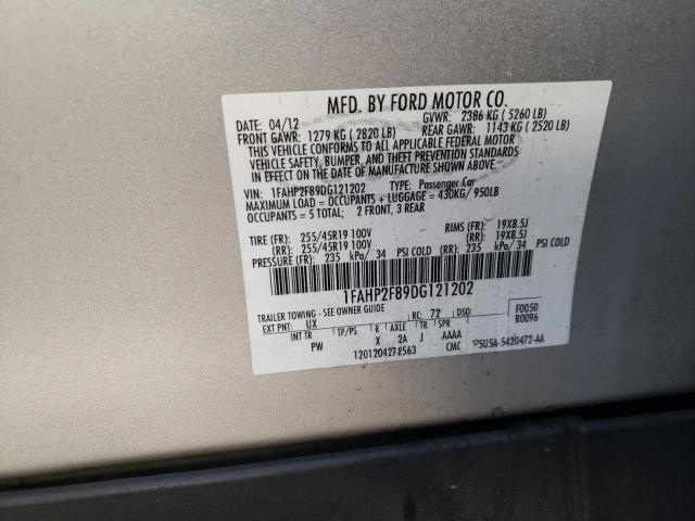 1FAHP2F89DG121202 - 2013 FORD TAURUS LIMITED SILVER photo 12