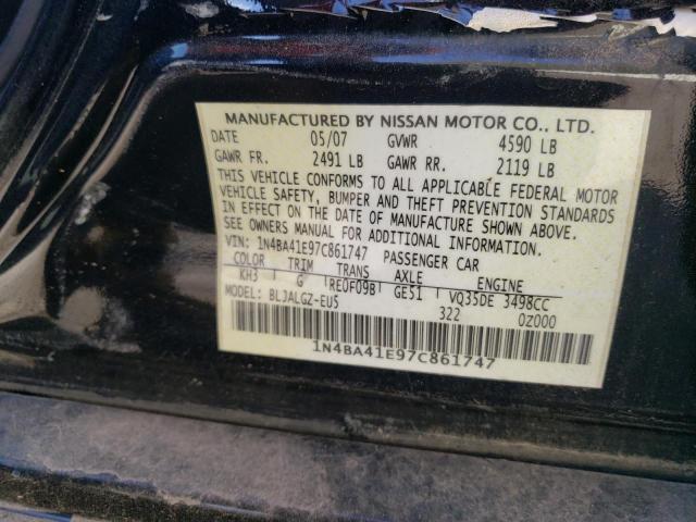 1N4BA41E97C861747 - 2007 NISSAN MAXIMA SE BLACK photo 13