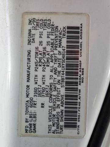 5TBBT441XYS048147 - 2000 TOYOTA TUNDRA ACCESS CAB თეთრი ფოტო 12