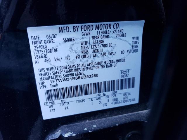 1FTWW31R88EB53280 - 2008 FORD F350 SRW SUPER DUTY BLACK photo 12