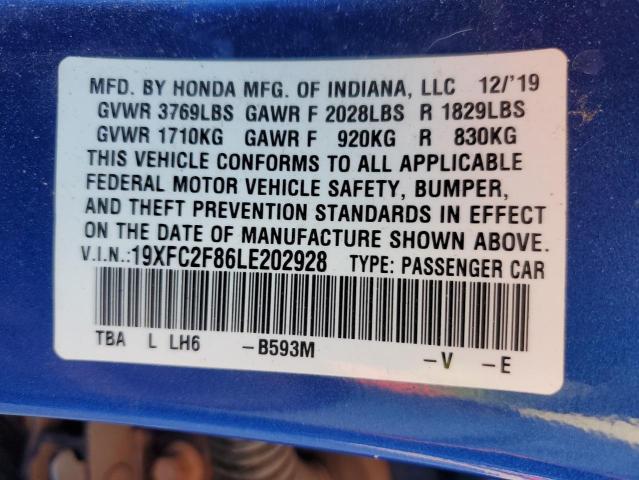 19XFC2F86LE202928 - 2020 HONDA CIVIC SPORT 蓝色 照片 12