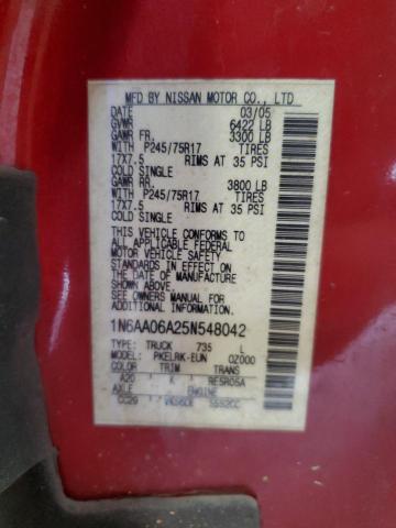 1N6AA06A25N548042 - 2005 NISSAN TITAN XE RED photo 12