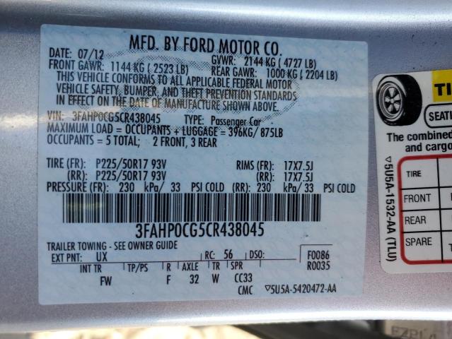 3FAHP0CG5CR438045 - 2012 FORD FUSION SEL SILVER photo 13