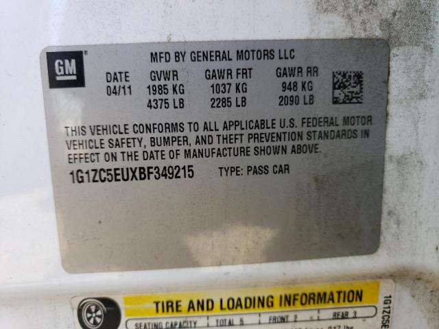 1G1ZC5EUXBF349215 - 2011 CHEVROLET MALIBU 1LT 白色 照片 12