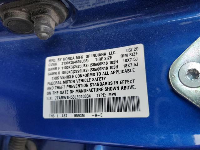 7FARW1H53LE010334 - 2020 HONDA CR-V EX BLUE photo 12