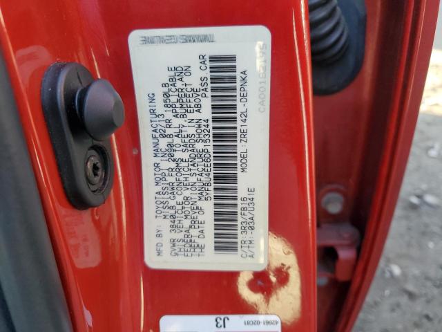 5YFBU4EE6DP153244 - 2013 TOYOTA COROLLA BASE RED photo 12