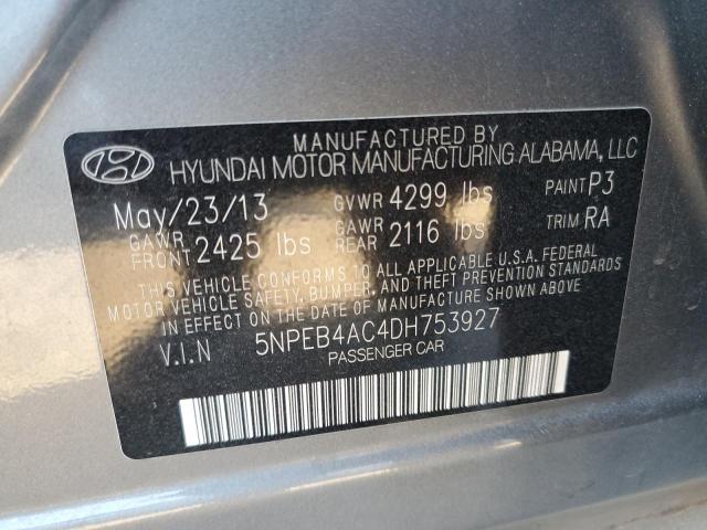 5NPEB4AC4DH753927 - 2013 HYUNDAI SONATA GLS GRAY photo 13