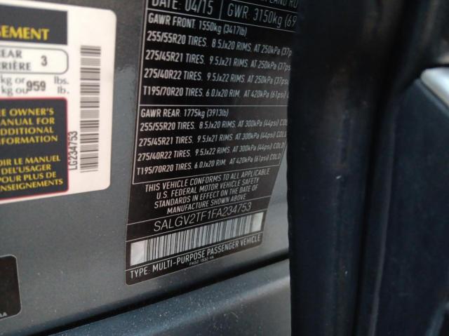 SALGV2TF1FA234753 - 2015 LAND ROVER RANGE ROVE AUTOBIOGRAPHY GRAY photo 10