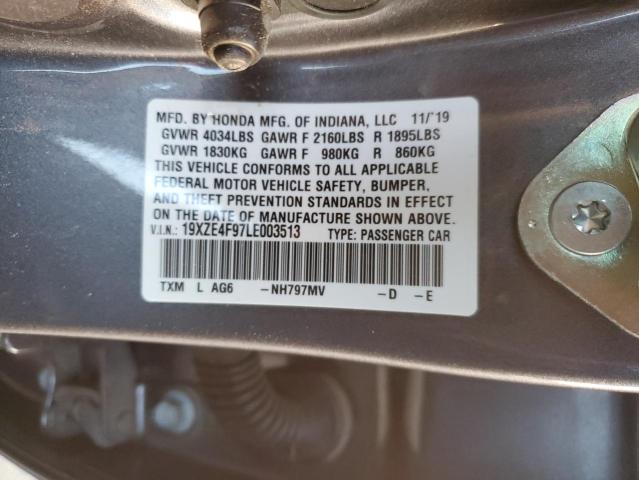 19XZE4F97LE003513 - 2020 HONDA INSIGHT TOURING GRAY photo 12