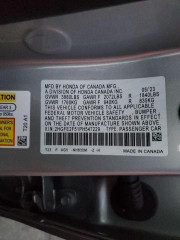 2HGFE2F51PH547229 - 2023 HONDA CIVIC SPORT Сұр фото 12