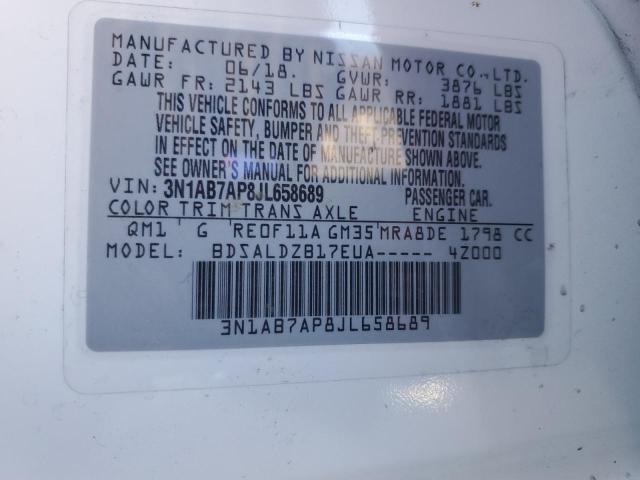 3N1AB7AP8JL658689 - 2018 NISSAN SENTRA S WHITE photo 13