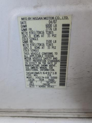 5N1AR18W67C649718 - 2007 NISSAN PATHFINDER LE WHITE photo 13