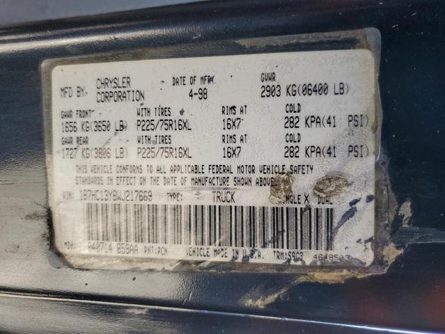 1B7HC13Y8WJ217669 - 1998 DODGE RAM 1500 CHARCOAL photo 12