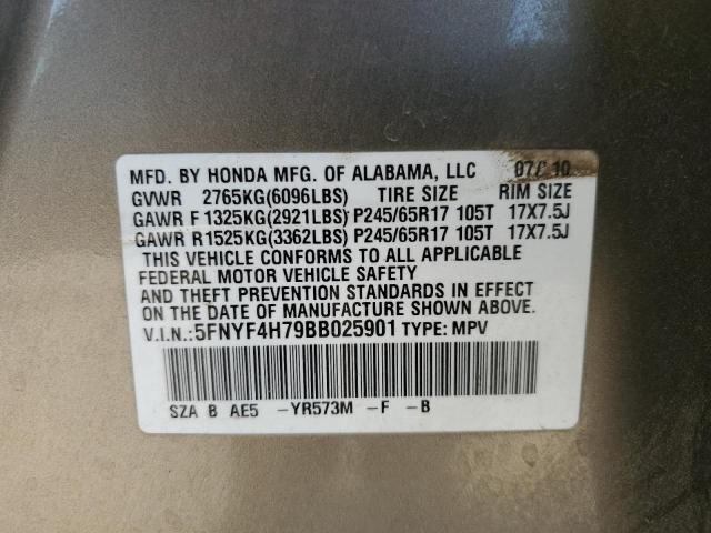 5FNYF4H79BB025901 - 2011 HONDA PILOT EXLN TAN photo 13