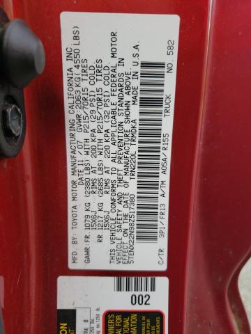 5TENX22N98Z517380 - 2008 TOYOTA TACOMA RED photo 13