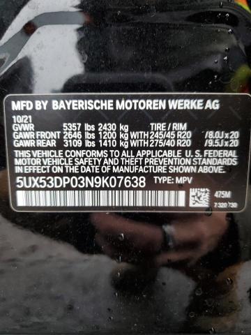 5UX53DP03N9K07638 - 2022 BMW X3 XDRIVE30I BLACK photo 14