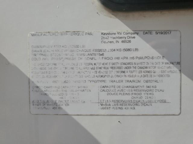 4YDT32620JB450713 - 2018 KEYSTONE OUTBACK WHITE photo 10