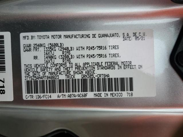 3TYSZ5AN4MT040823 - 2021 TOYOTA TACOMA ACCESS CAB ვერცხლისფერი ფოტო 13
