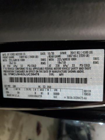 1FMCU9H63LUC38478 - 2020 FORD ESCAPE SEL BLACK photo 12