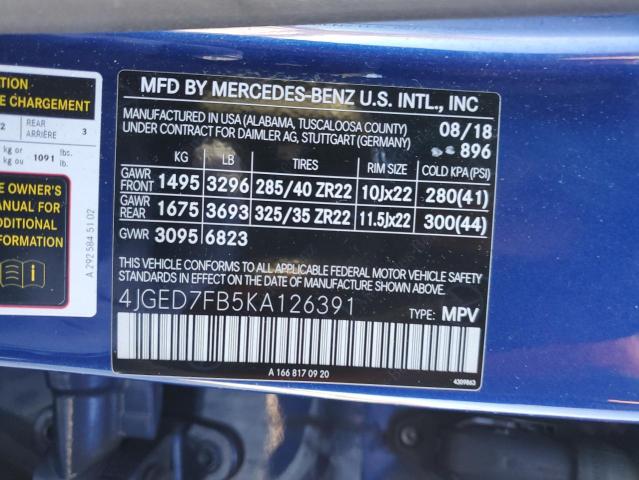 4JGED7FB5KA126391 - 2019 MERCEDES-BENZ GLE COUPE 63 AMG-S BLUE photo 13