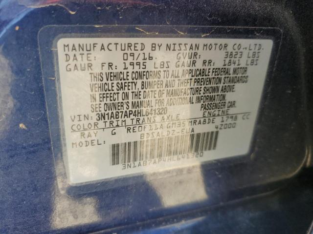 3N1AB7AP4HL641320 - 2017 NISSAN SENTRA S BLUE photo 13