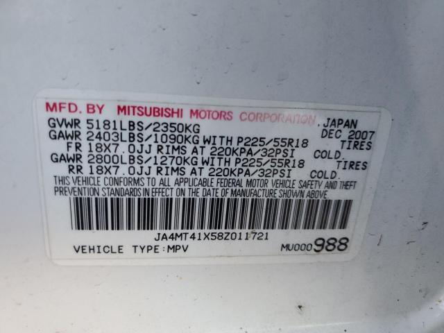 JA4MT41X58Z011721 - 2008 MITSUBISHI OUTLANDER XLS WHITE photo 13