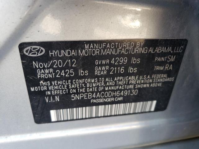 5NPEB4AC0DH649130 - 2013 HYUNDAI SONATA GLS SILVER photo 12