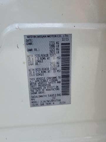 5N1AL0MN7FC560196 - 2015 INFINITI QX60 WHITE photo 14