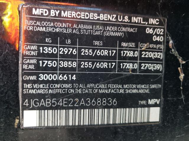 4JGAB54E22A368836 - 2002 MERCEDES-BENZ ML 320 BLACK photo 13