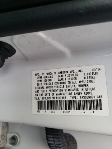 19UUB2F7XFA012494 - 2015 ACURA TLX ADVANCE WHITE photo 12